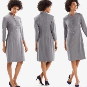 MM LAFLEUR Scarlett soft grey long sleeve snap button contoured sheath dress